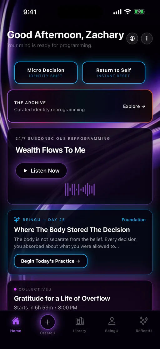 ProgramU home screen — daily practice, Archive, and CollectiveU